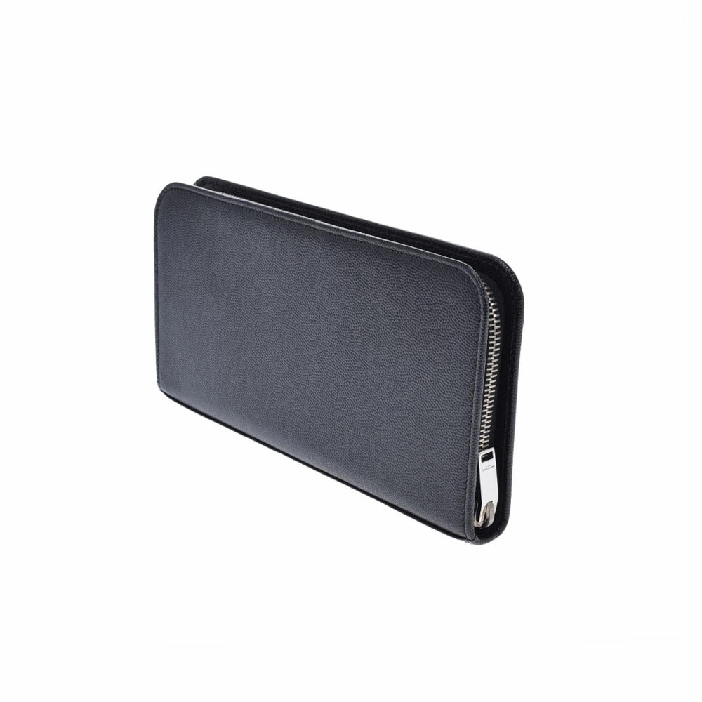SAINT LAURENT Round Zipper Studded Black Calfskin Long Wallet - Picture 2 of 8